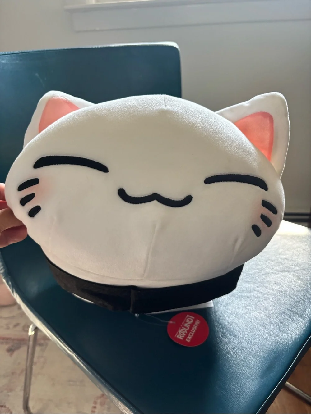 Plush White Cat Toy with Pink Ears for Cats